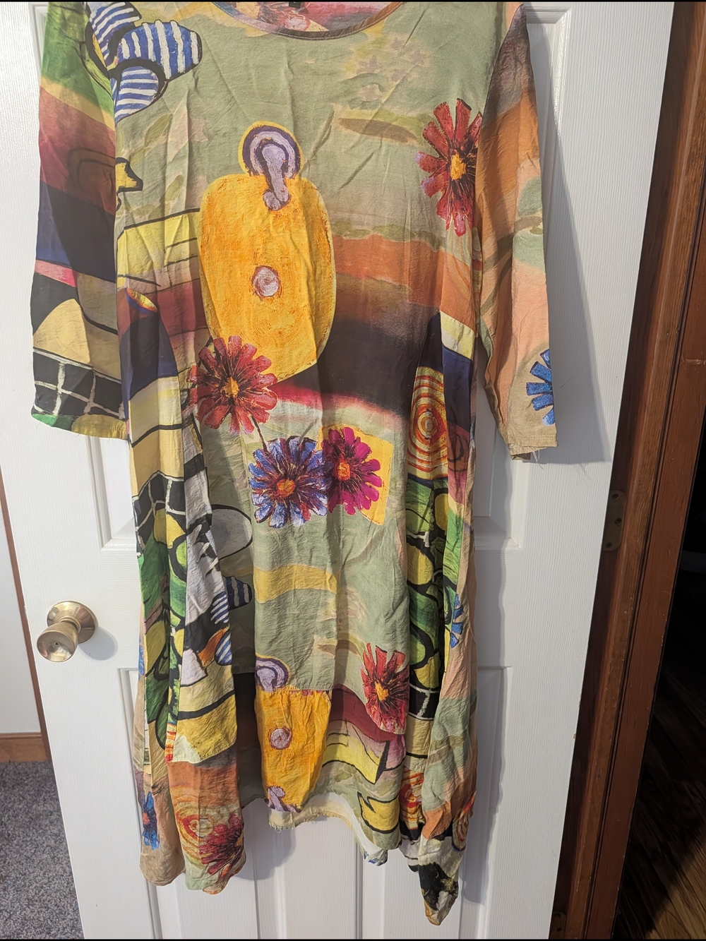 SHAN Multicolor Floral Abstract Long Sleeve Midi Dress